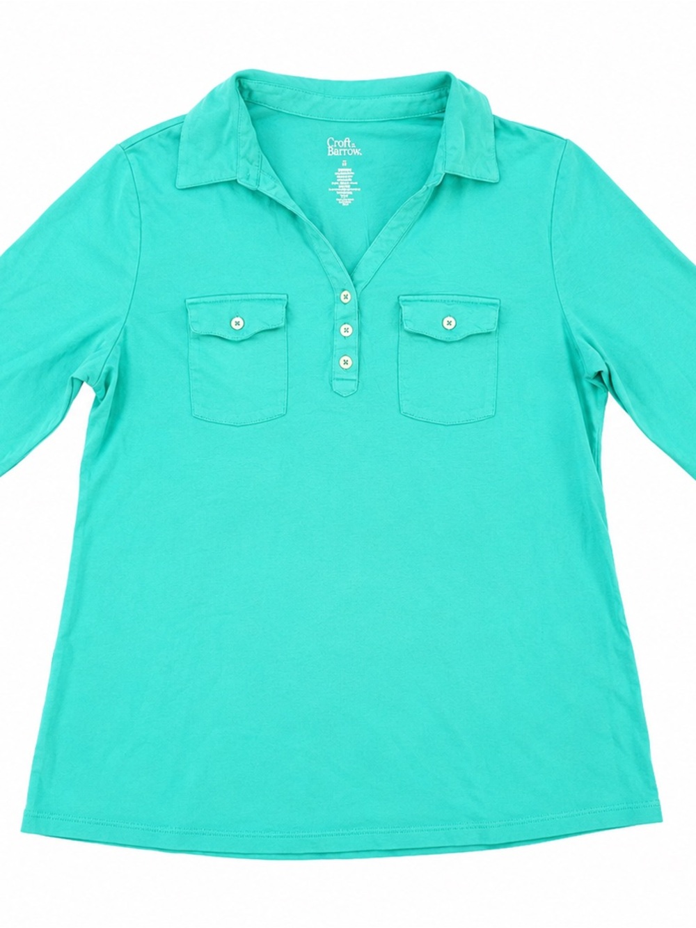 Croft & Barrow Women’s Plus 1X Turquoise 3/4 Sleeve Collared Henley Top